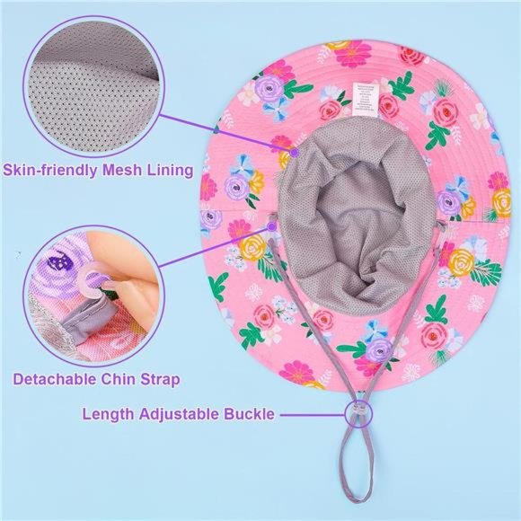 Kids Sun Hat for Girls Mesh Bucket Hat Toddler UV Protection Pink - Picture 6 of 6